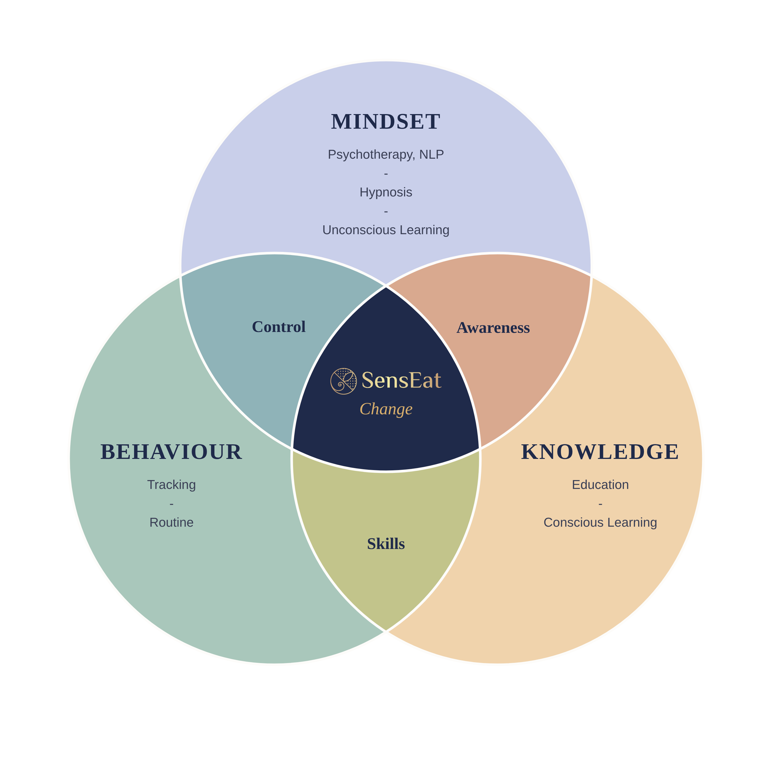 SensEat Venn diagram showing the intersection of Mindset, Behaviour and Knowledge